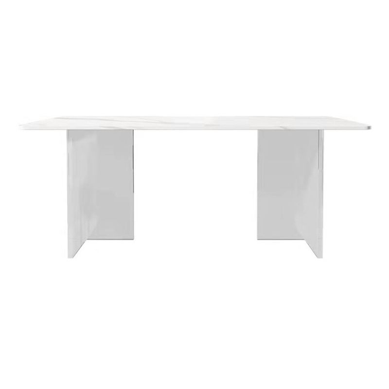 Eettafel met stenen blad Eigentijdse rechthoekige eettafel met dubbel voetstuk
