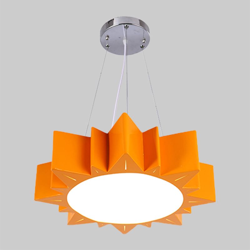 Sun Ceiling Hang Fixture Kids Style Acrylic Yellow/Blue/Green LED Chandelier Light for Hallway