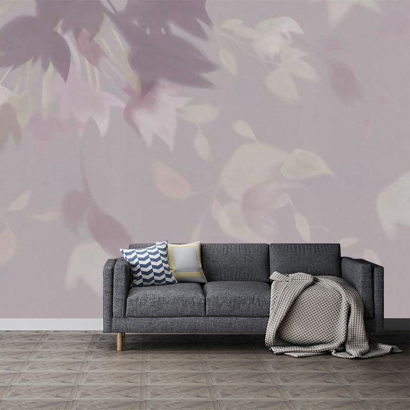 Ilustración Mural de Pared no Tejido en Violado Arte Mural sin Pegado con Diseño Floral Estilo Moderno, Hecho a Medida