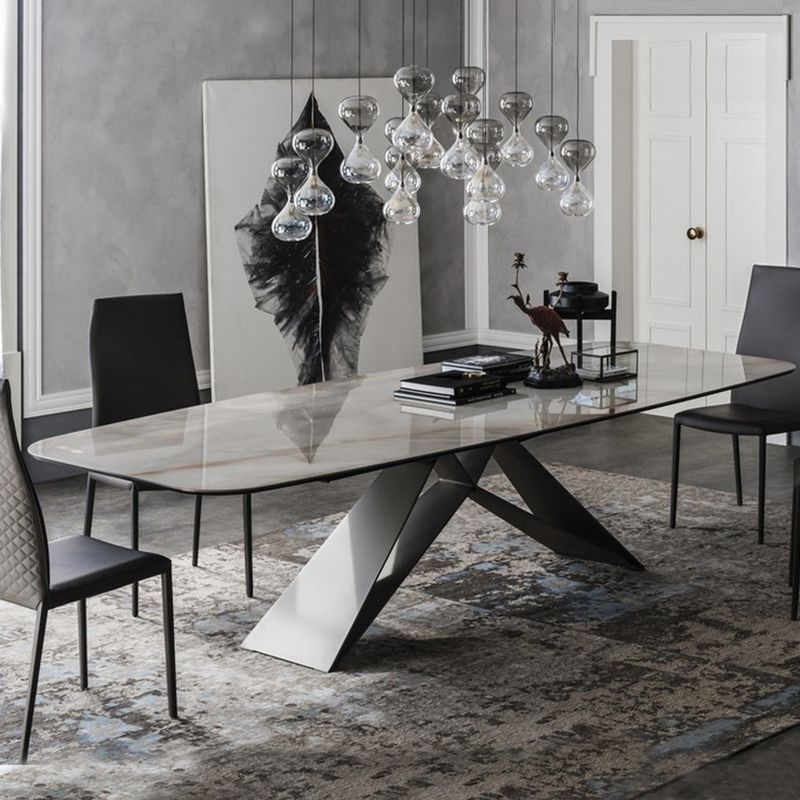 Metal Contemporary Rectangle Dining Table Sintered Stone Table for Dining Room and Kitchen