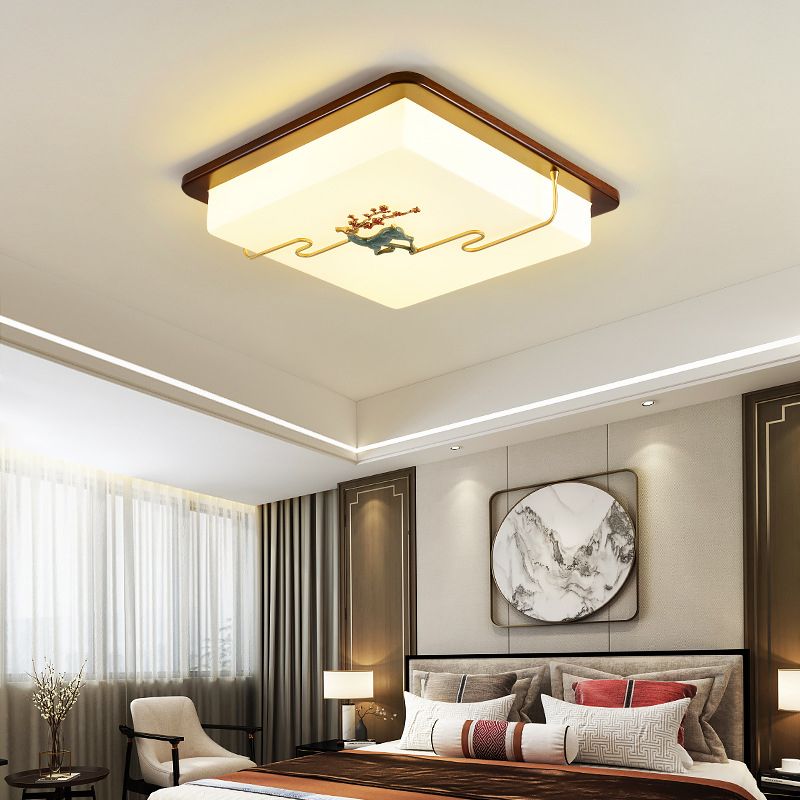 Lámpara de techo estilo chino Madera 1 luz LED Lámpara de techo empotrada