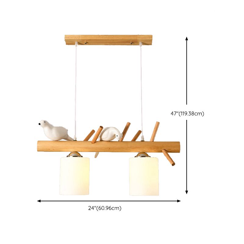 Modern Style Cylinder Shade Island Pendants 2-Lights Wood Pendant Lights for Dining Room