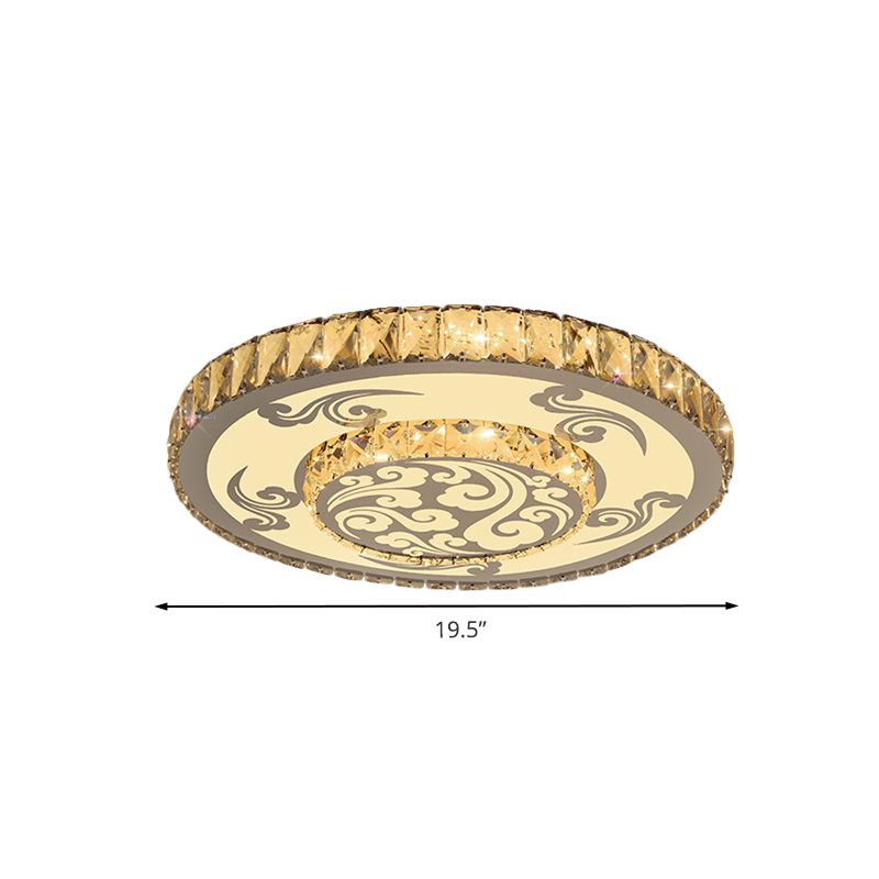 Nichel Finish 2-Tier Round Soffitto Flush Modernista Crystal Block LED Luce montata a filo