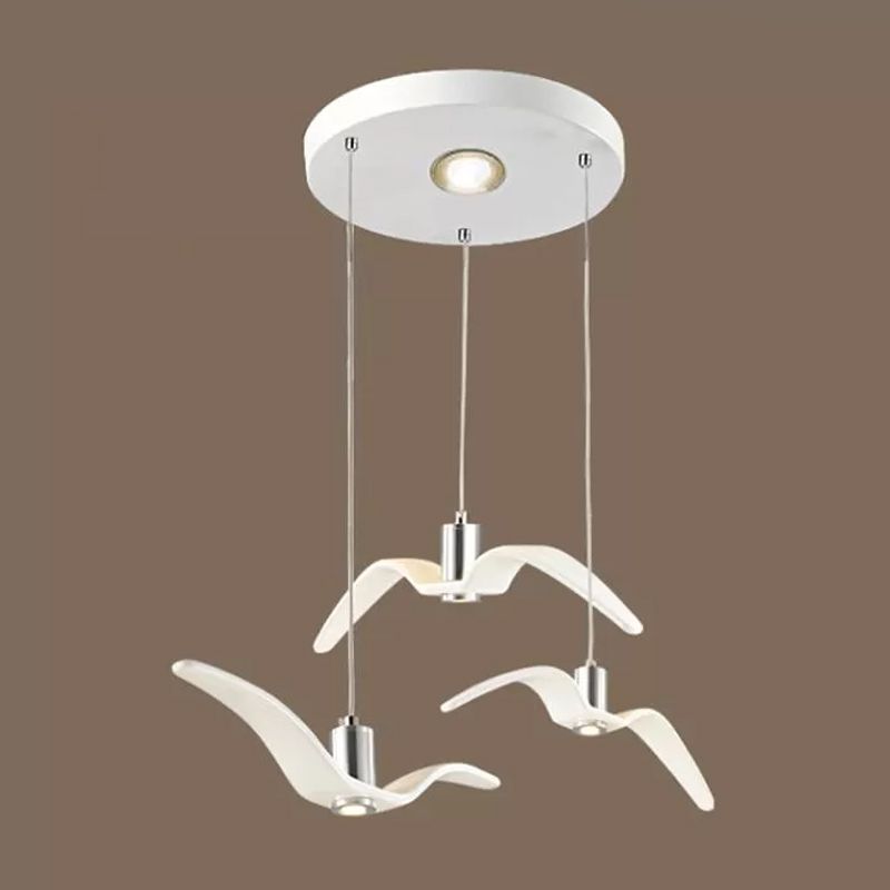 Artistry Seagull Multi Light Pendant Metallic 3 Lights Bedroom Hanging Ceiling Light in White/Black with Round/Linear Canopy