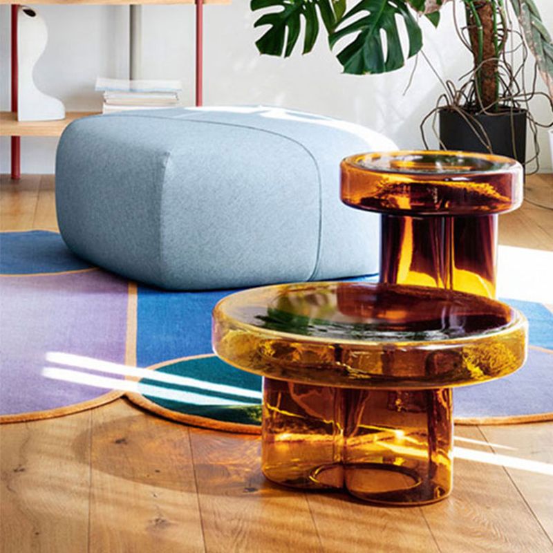 Contemporary Round Glass Top Sofa Side Accent Table Pedestal Side End Table