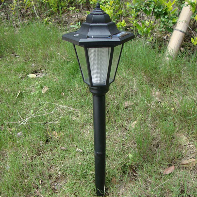 Black Hexagonal LED Outdoor Mosquito Lamp Vintage Plastic Solar Stake Lighting for Garden