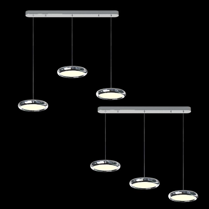 Lumières de suspension moderne à argent rond avec de l'ombre en acrylique blanc