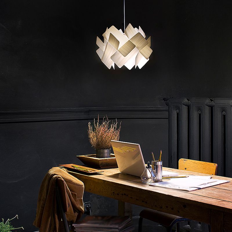 Geometry Shape Hanging Lamp Faux Wood 1 Head Bedroom Suspension Lighting