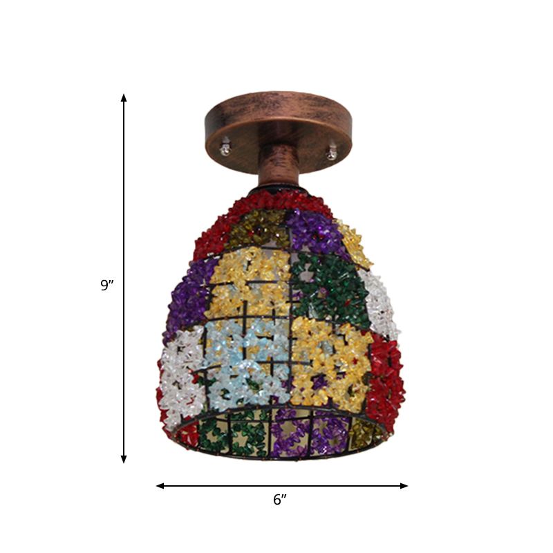 Dome Metal Ceiling Mounted Light Bohemian Style 1/3-Head Living Room Flush Mount Lamp in Copper