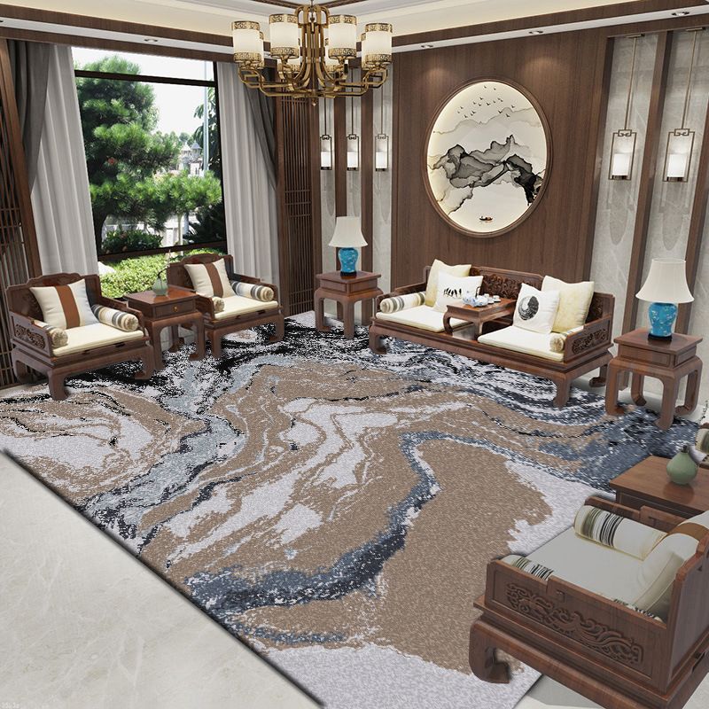 Gold Modern Rug Polyester Graphic Rug Washable Rug for Living Room