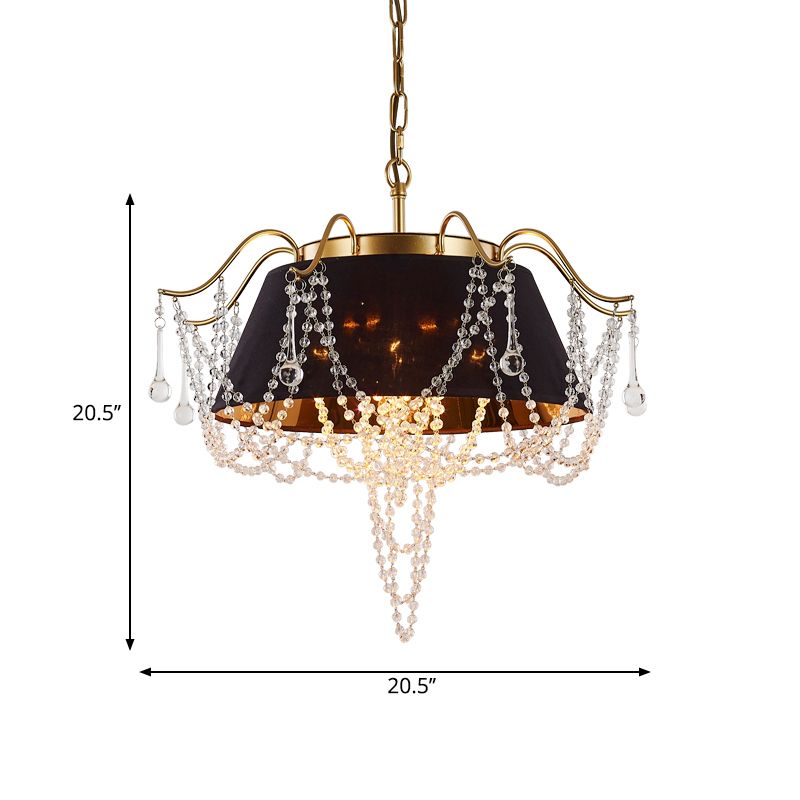 Black Cone Pendant Ceiling Light Contemporary 4 Lights Metal Chandelier Lamp with Clear Crystal Bead Accent
