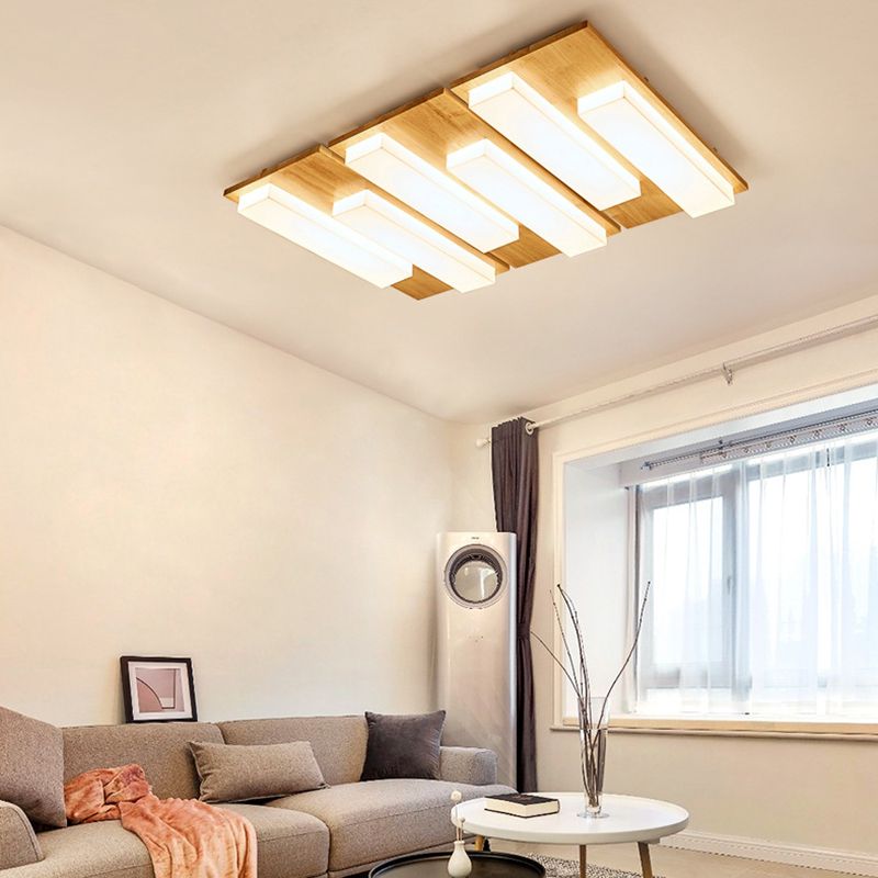 Moderne rechteckige Decke bündig Licht Acryl Schlafzimmer Flush Mount LED Licht in Holz