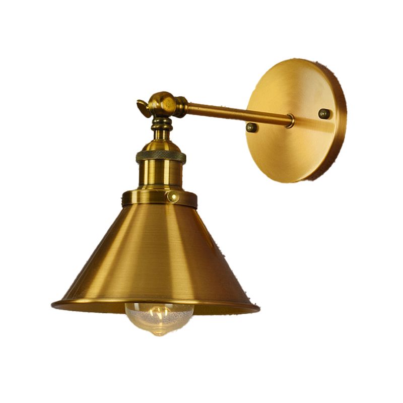 Industrial Style Cone Shape Wall Sconce Metal 1 Light Sconces in Gold