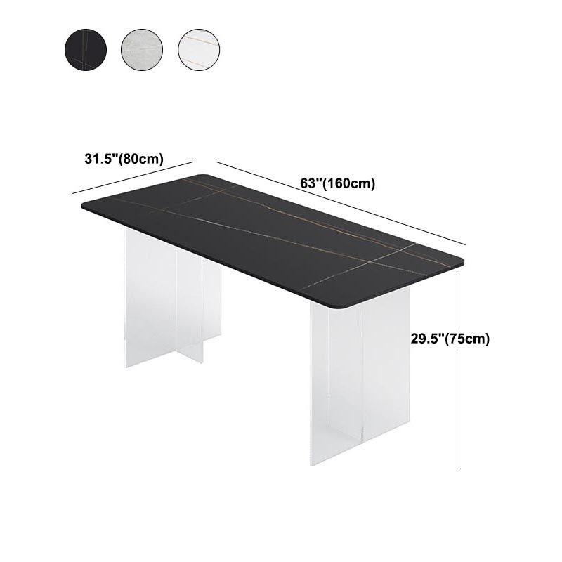 Mesa de comedor con tapa de piedra, mesa de comedor rectangular contemporánea con base de pedestal doble
