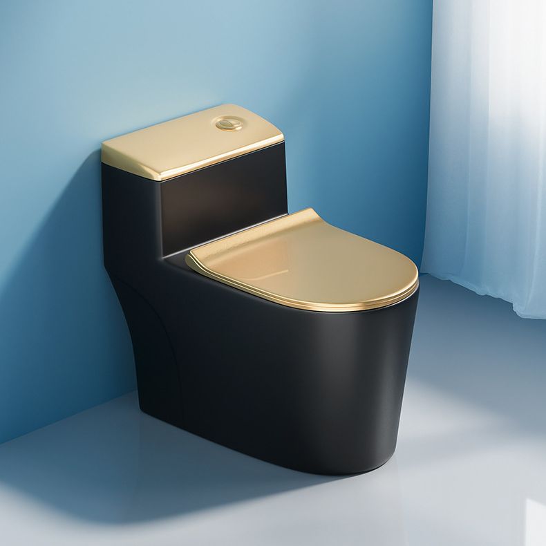Traditional One Piece Toilet Floor Mounted Black Toilet Bowl with Seat for Washroom