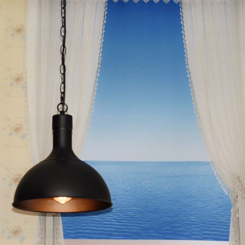Luce a ciondolo in ottone/nero in metallo tonalità cupola 1 stile vintage in stile vintage lampada a soffitto appesa per balcone