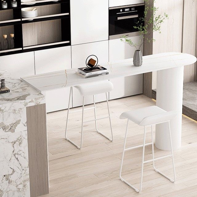 Cafe and Break-room Bistro Accent Dining Table Modern Stone Double Pedestal Counter Table