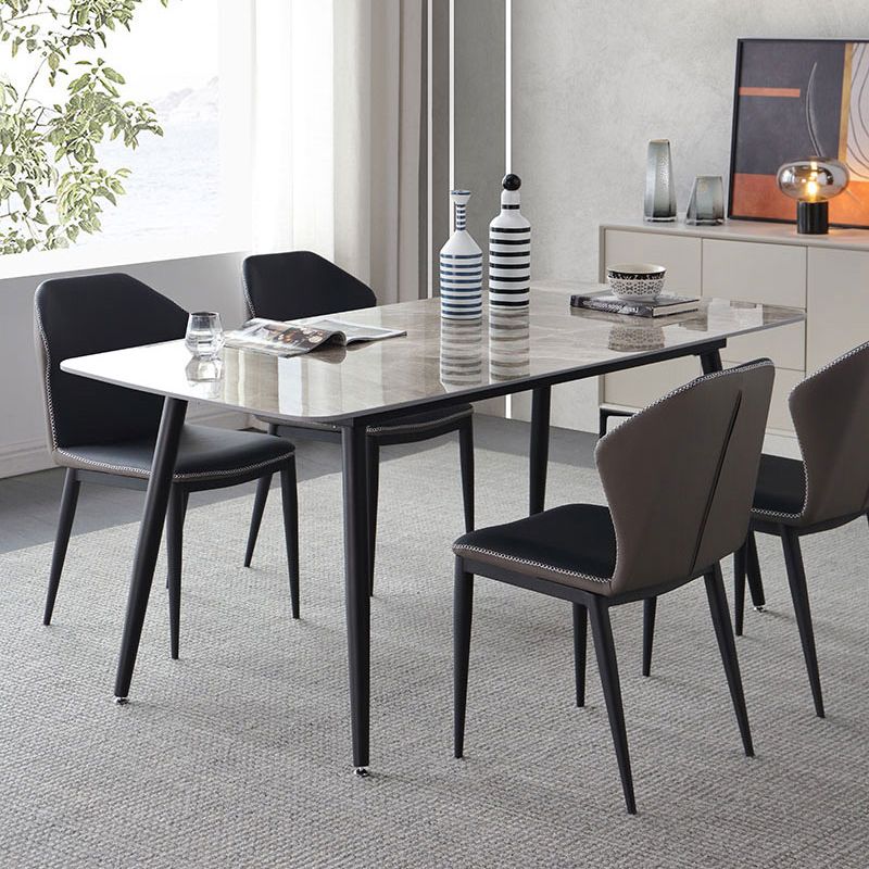 Contemporary Style Sintered Stone Dining Table with Grey Fixed Table and 4 Legs Base