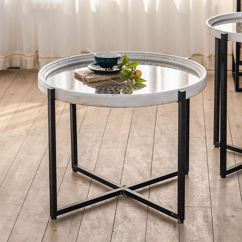 Contemporary Cross Legs Coffee Table 27.5" Long Round Cocktail Table