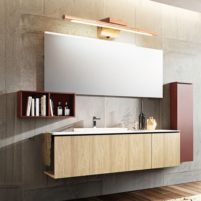 Stick Shaped Bathroom LED Vanity Sconce Wood Nordic Wall Lighting Fixture in Beige