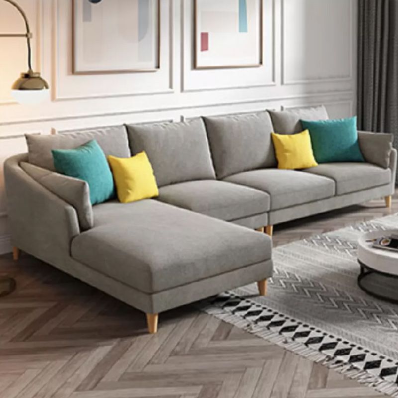 Modern Sectional Sofa with Pillow Back and Sloped Arms for 4 People