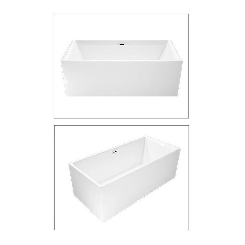 Modern Rectangular Bathtub with Internal Drain White Acrylic Soaking Tub