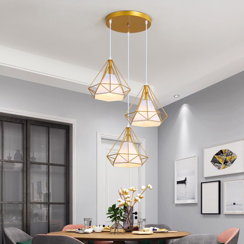 Contemporary Pendant Lights with Cage Shade, Fabric 3-Light Multi Pendant Ceiling Light Fixture