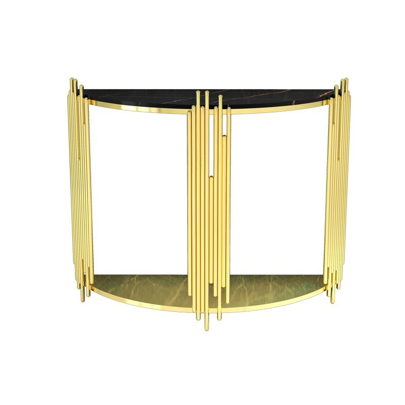 Glam Iron Floor Console Table Shelf Storage Stain Resistant Half Moon Console