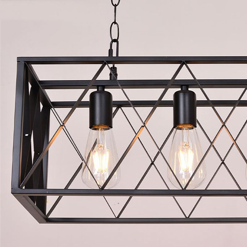 Industrial Rectangular Island Pendant Lights Metal Multiple-Light Island Light Fixtures