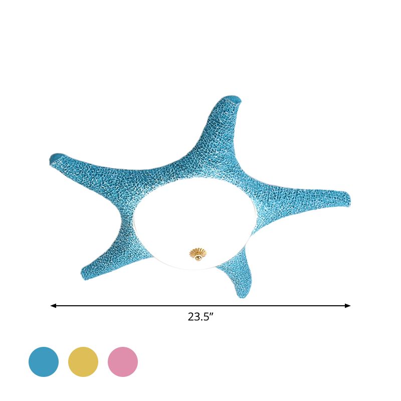 Resin Starfish Flush Lighting Children Style LED Ceiling Mount Light Fixture in Pink/Yellow/Blue, Warm/White Light