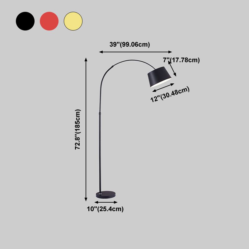 Fishing Rod Floor Reading Light Modern Metal 1-Light Living Room Floor Light with Drum Shade