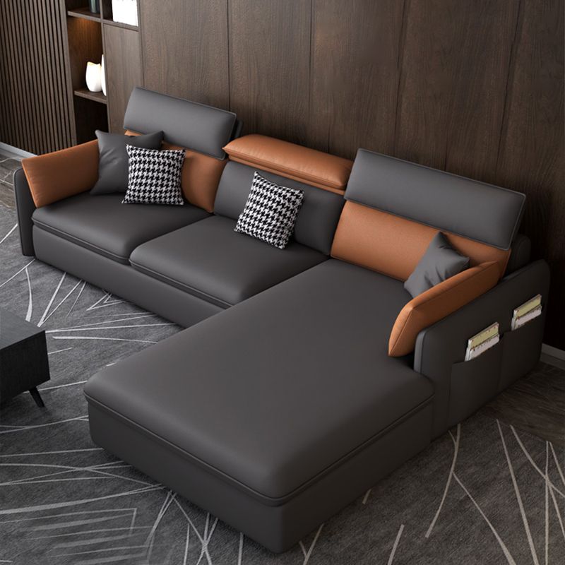 Faux Leather Cushion Back Sectional with Storage for Living Room