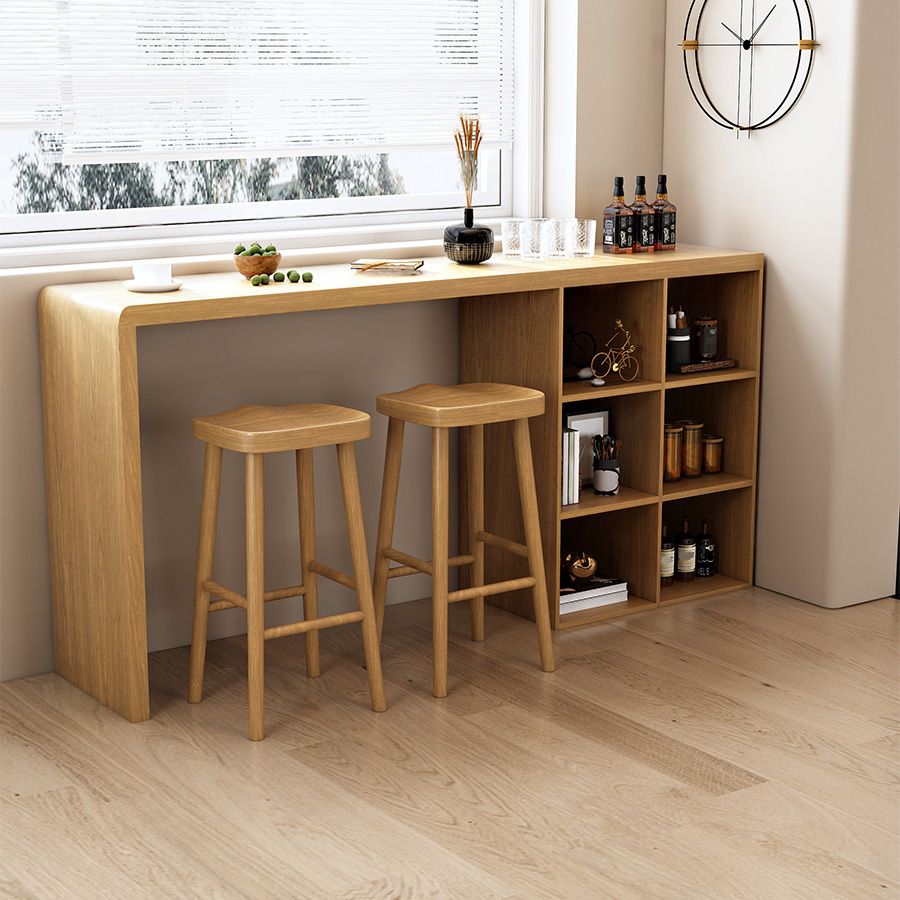 Contemporary Solid Wood Bar Dining Table Rectangle Bar Table with Storage Base