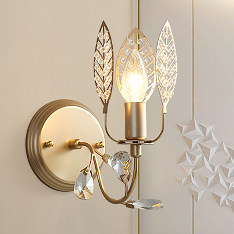 Modernism 1 Light Sconce Light with Crystal Leaf Bronze Branch Wall Mounted Light for Bedroom