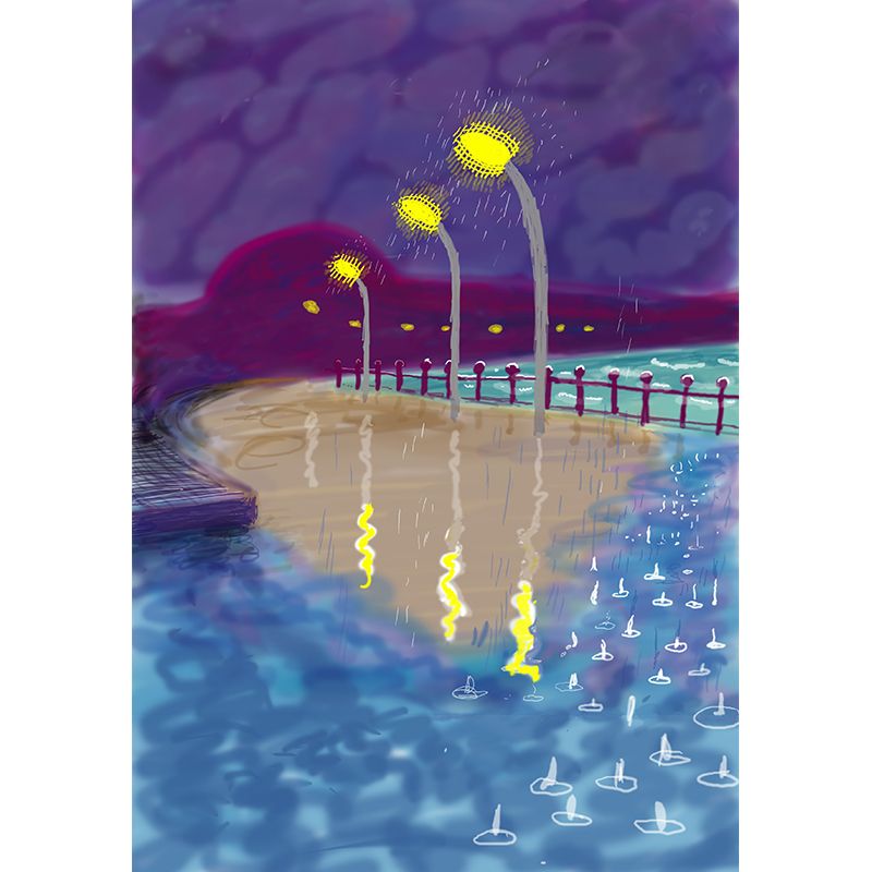 Road Lamp in Rain Mural Decal Art Deco Stain-Resistant Living Room Wall Covering, Optional Size