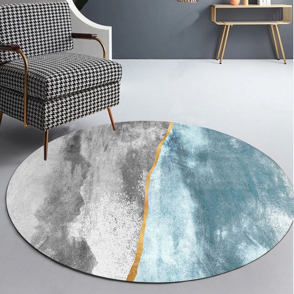 Round Graphic Printed Rug Polyester Minimalist Indoor Rug Stain Resistant Carpet for Home Decoration