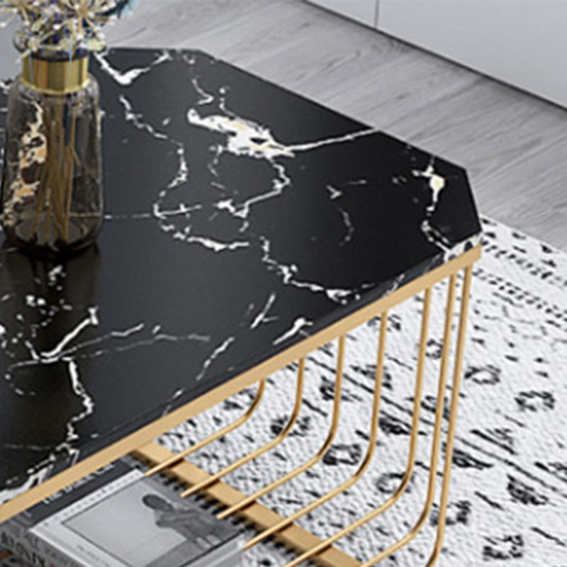 Glam Marble Top Coffee Table with Iron Base and Shelf Cocktail Table