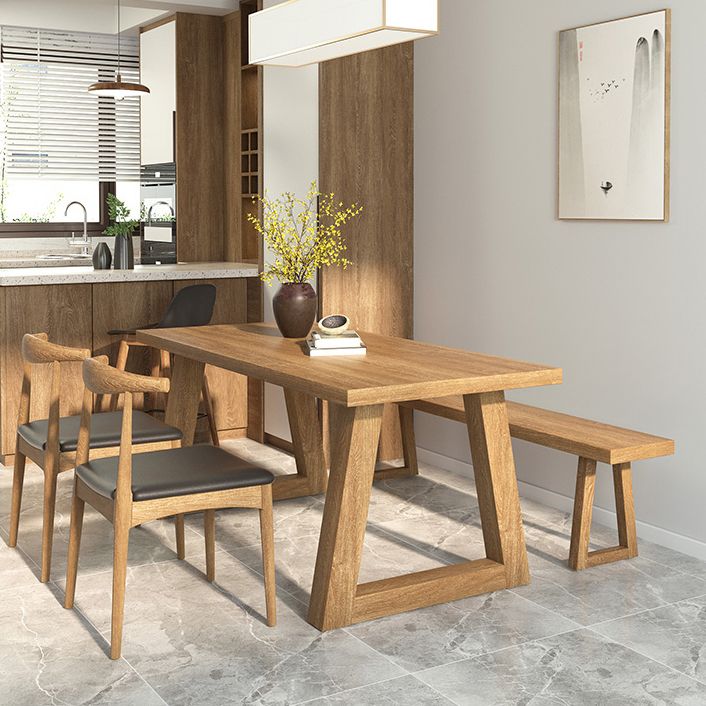 Pine Wood Top Dining Table Modern Rectangle Table with Solid Wood Sled Base