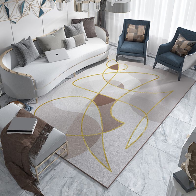 Novelty Abstract Rug Grey and Khaki Polyester Rug Washable Pet Friendly Non-Slip Area Rug for Living Room