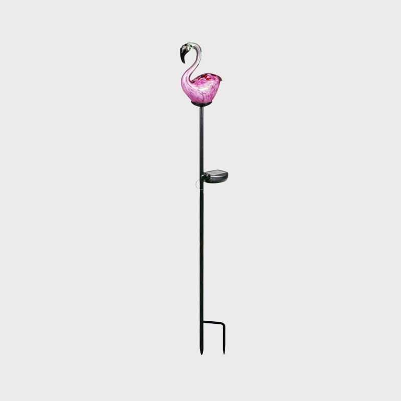 Modern Flamingo/Globe Solar Ground Light White and Orange/Pink Hand Blown Glass Patio LED Stake Lighting
