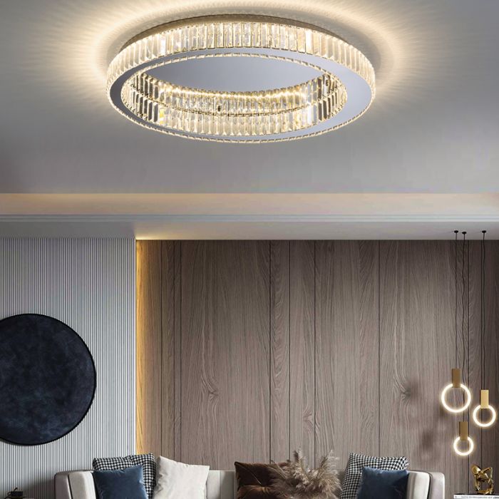 Kristalzilveren LED-inbouwlamp in moderne, modieuze stijl Ronde plafondlamp van roestvrij staal