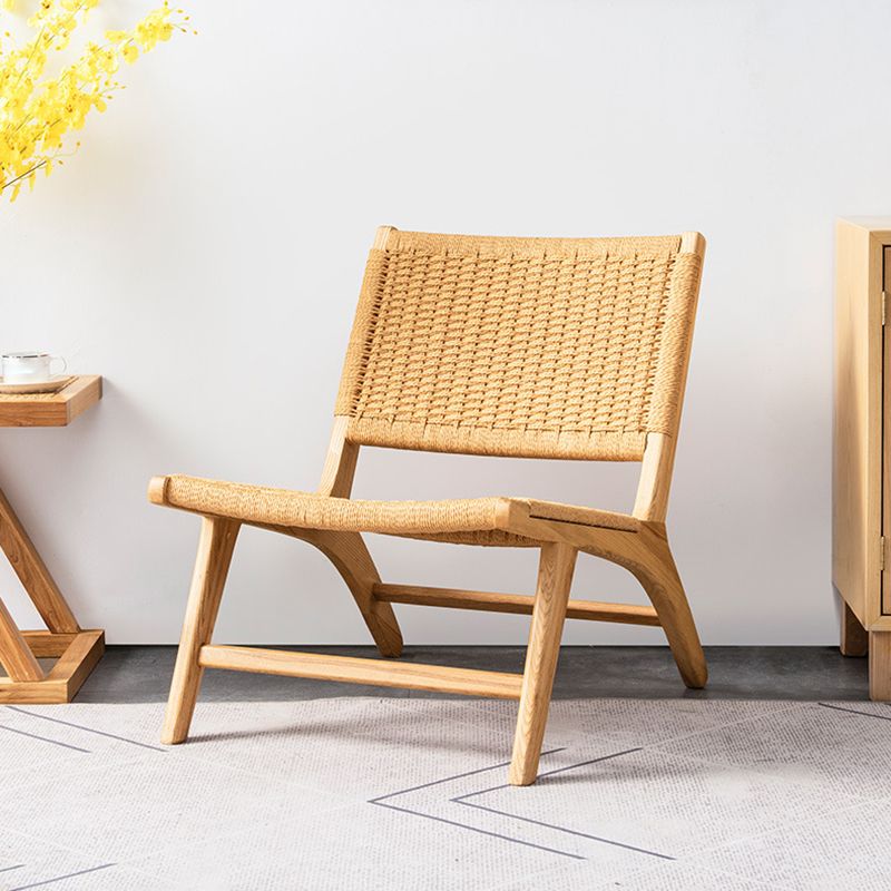 Leather Woven Back Chair Basic Four Leg Lounge Chair for Living Room
