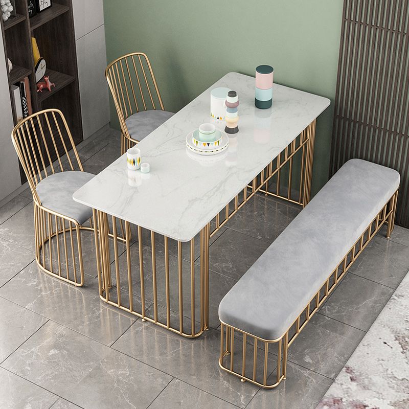Luxury Stone Dining Table for Restaurant Rectangle Table with Metal Base