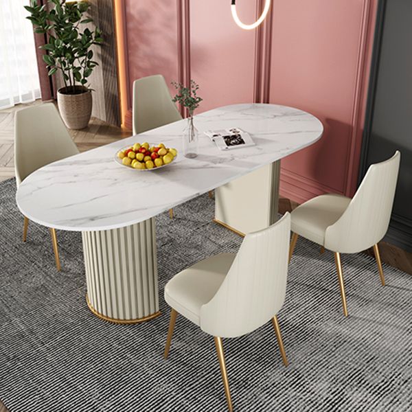 Double Pedestal Dinner Table Traditional Luxury Oval Dining Table for Home