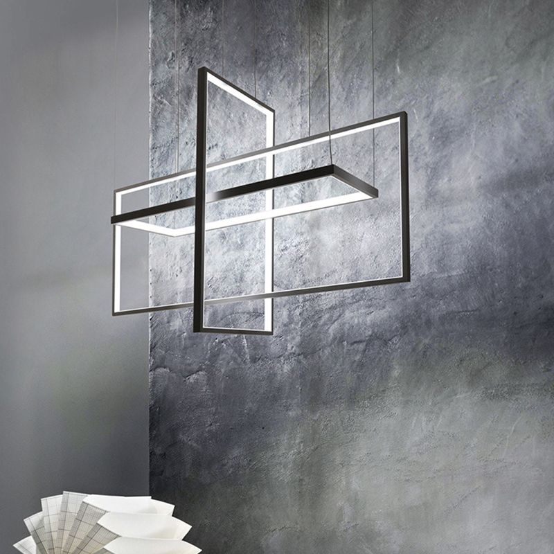 Rettangolo metallo a sospensione del soffitto semplice stile nero Luce isola a led in luce calda/bianca/naturale, larghe 23,5 "/31,5"/38 "