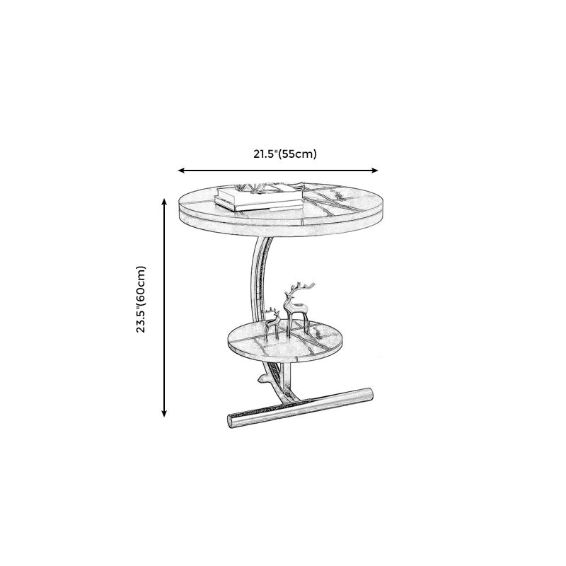 Glam Round Stone Side End Table Abstract Double Tier Sofa Side End Table