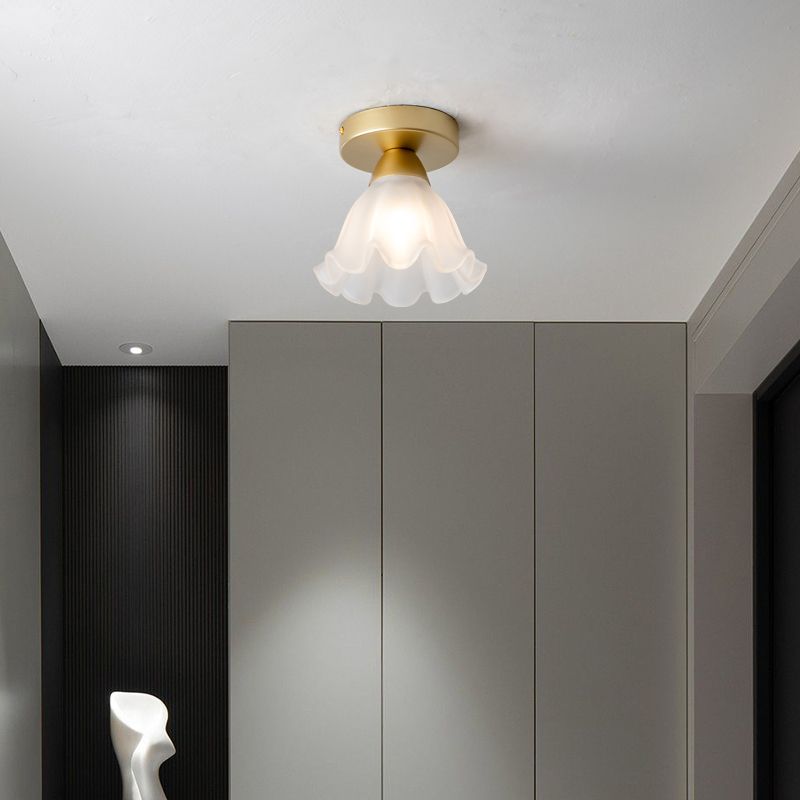 Flower Shape Glass Flush Light Modern Style 1 Light Flush Mount Ceiling Lights in Gold