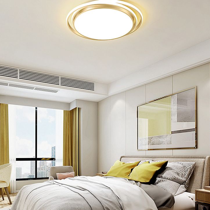 Luz LED circular dorada de montaje empotrado, montaje empotrado de techo de metal minimalista moderno para sala de estar