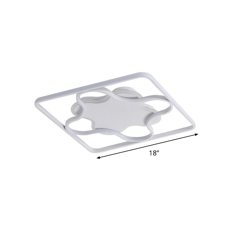 Minimalist Square and Petal Flush Light Aluminum Bedroom LED Close to Ceiling Lamp in White/Warm Light, 18"/21.5" Wide