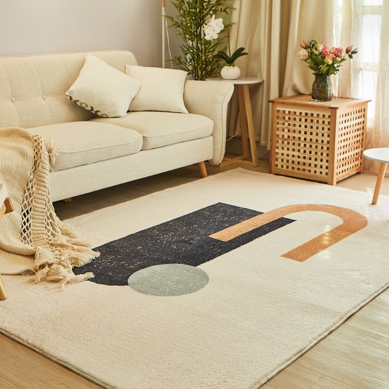 Beige Modern Rug Polyester Color Block Rug Washable Rug for Living Room